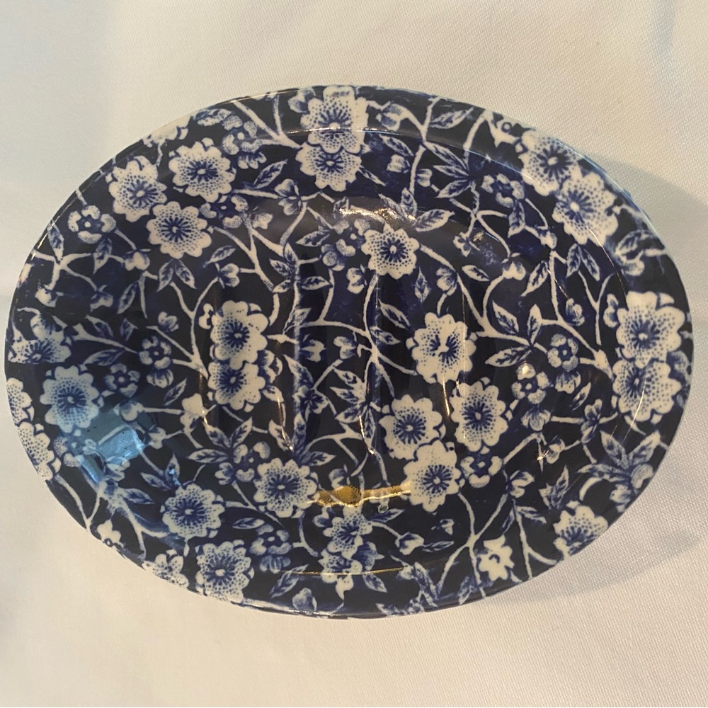 Vintage Calico Burleigh Soap Dish Staffordshire England Blue Calico